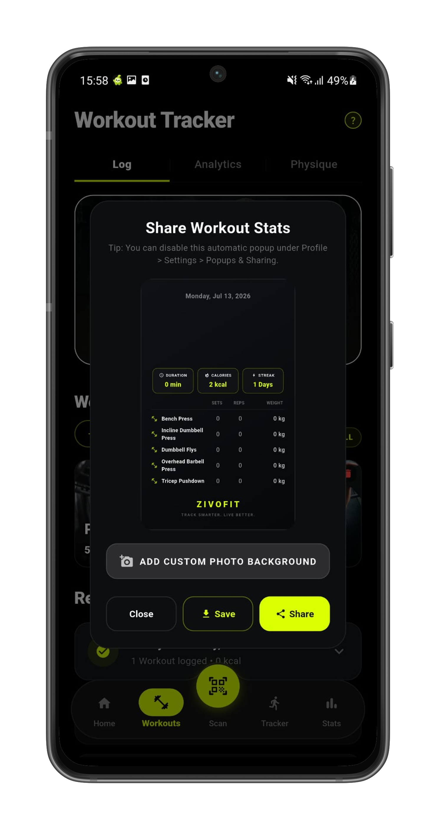 Zivo Workout Tracker Screen 3